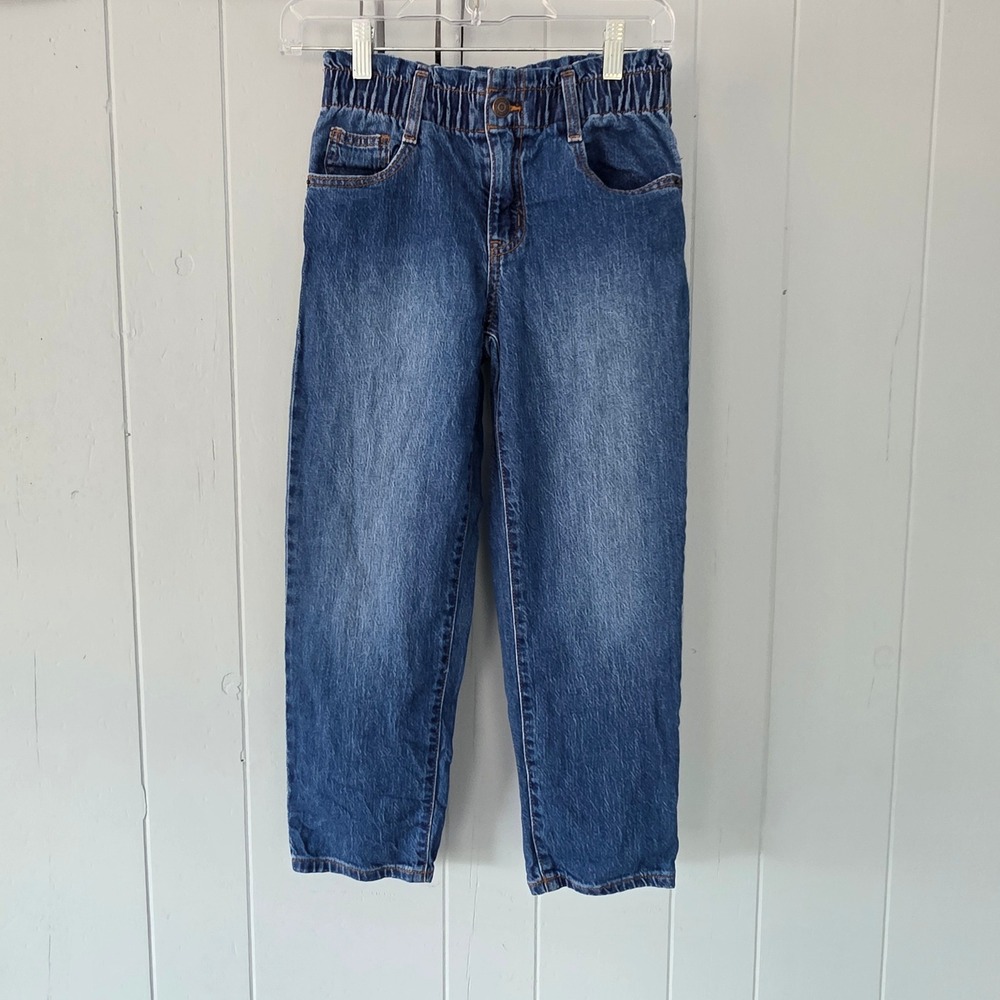 Cat & Jack Girls Paperbag Waist Jeans Blue Denim High Rise Straight Leg Size 10